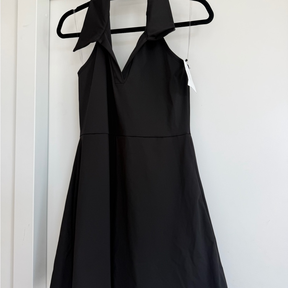 See You Monday Black Strapless A-Line Active Dress with Collared V-Neck